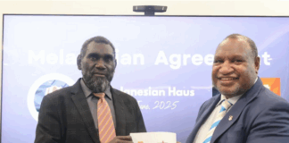 The Autonomous Bougainville Government President Ishmael Toroama (left) and PNG Prime Minister James Marape