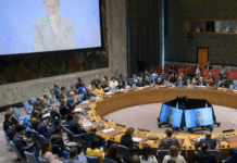 The UN Security Council in emergency session yesterday discussing the US strikes on Iran's nuclear facilities