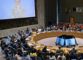 The UN Security Council in emergency session yesterday discussing the US strikes on Iran's nuclear facilities