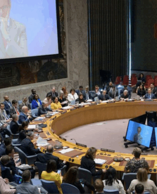 The UN Security Council in emergency session yesterday discussing the US strikes on Iran's nuclear facilities