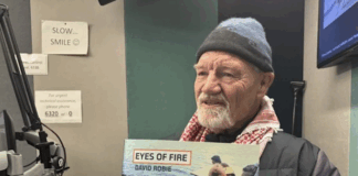 "Hot off the press" . . . David Robie talks Eyes of Fire just after receiving the first copy of his book marking 40 years since the bombing of the Rainbow Warrior on 10 July 1985
