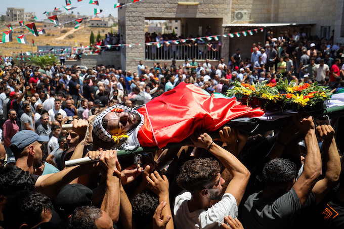Funeral CM 680wide A funeral has been held in the occupied West Bank for both the young Palestinians killed by Israeli settlers, Sayfollah ‘Saif’ Mussalet, an American Palestinian from Tampa, Florida, and Muhammad Shalabi