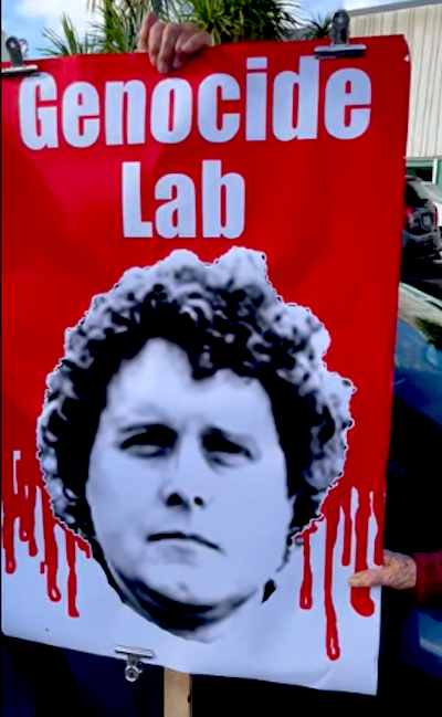 A "Genocide Lab" protest against Rocket Lab in Mt Wellington