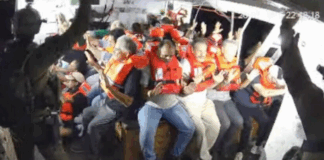 The Handala crew in emergency positions as the Israeli military stormed the Gaza-bound aid ship