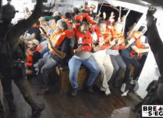 The Handala crew in emergency positions as the Israeli military stormed the Gaza-bound aid ship