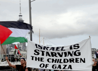 Auckland protesters condemn Israel's systematic starvation tactics in the besieged Gaza enclave in a march in the Viaduct