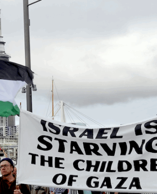 Auckland protesters condemn Israel's systematic starvation tactics in the besieged Gaza enclave in a march in the Viaduct