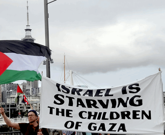 Auckland protesters condemn Israel's systematic starvation tactics in the besieged Gaza enclave in a march in the Viaduct