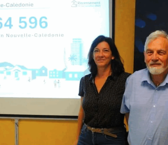 New Caledonia Census Chef de Mission Jean Philippe Grouthier (right) at the French national statistical institute INSEE