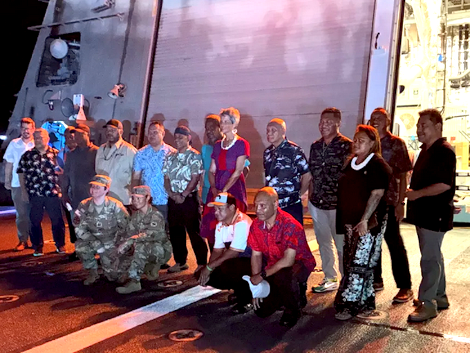 Marshallese veterans RNZ 680wide During the visit of the USS Cincinnati to Majuro in July, Marshallese veterans were honoured with a dinner and programme on board the US Navy vessel