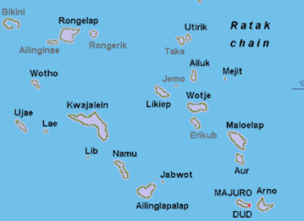 Part of the Marshall Islands, with Bikini Atoll and Rongelap in the top left