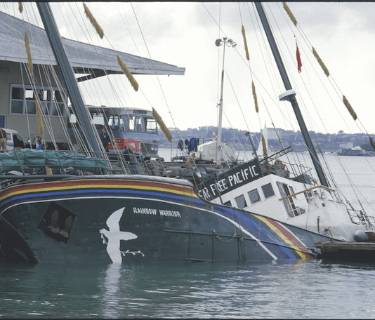 The bombed Rainbow Warrior next morning