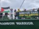 Palestine solidarity rally greeted by Rainbow Warrior Gaza protest A Rainbow Warrior shipboard protest over the Gaza genocide today
