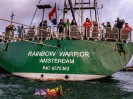Greenpeace Aotearoa held a dawn ceremony on board the Rainbow Warrior III today commemorating the 40th anniversary of the bombing of the original Rainbow Warrior and the death of photographer Fernando Pereira on 10 July 1985
