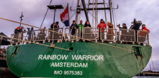 Greenpeace Aotearoa held a dawn ceremony on board the Rainbow Warrior III today commemorating the 40th anniversary of the bombing of the original Rainbow Warrior and the death of photographer Fernando Pereira on 10 July 1985