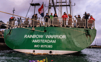 Greenpeace Aotearoa held a dawn ceremony on board the Rainbow Warrior III 10 July 2025 commemorating the 40th anniversary of the bombing of the original Rainbow Warrior and the death of photographer Fernando Pereira