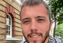 Brazilian crew member Thiago Avila in a prerecorded video image on land