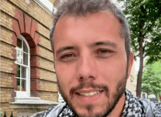Brazilian crew member Thiago Avila in a prerecorded video image on land