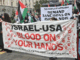 An "Israel-USA - blood on your hands" banner at a pro-Palestinian rally in Auckland last Saturday