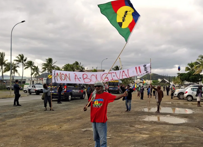 No to Bougival RNZ 680wide FLNKS (Kanak and Socialist National Liberation Front) members hold