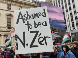 Protesters at last weekend's rally and march in Tāmaki Makaurau Auckland condemned New Zealand's policy over Gaza