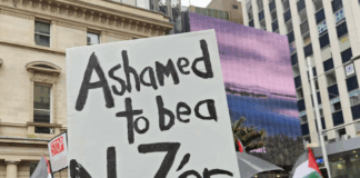 Protesters at last weekend's rally and march in Tāmaki Makaurau Auckland condemned New Zealand's policy over Gaza