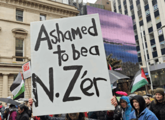 Protesters at last weekend's rally and march in Tāmaki Makaurau Auckland condemned New Zealand's policy over Gaza