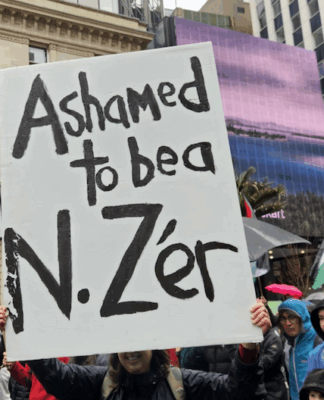 Protesters at last weekend's rally and march in Tāmaki Makaurau Auckland condemned New Zealand's policy over Gaza