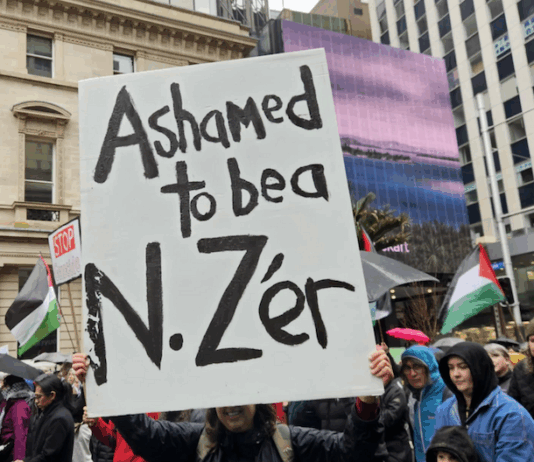 Protesters at last weekend's rally and march in Tāmaki Makaurau Auckland condemned New Zealand's policy over Gaza