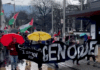 A protest calls for sanctions against Israel