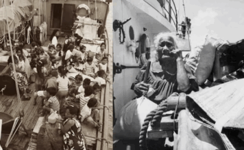 Nuclear refugees from Rongelap in the Marshall Islands being evacuated on board the Rainbow Warrior to Mejatto island in May 1985