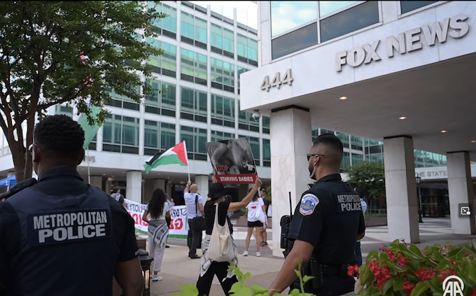Metropolitan police on watch for the pro-Palestinian protesters outside Fox News offices in Washington DC