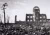 The lone building left standing from the US nuclear bomb attack on 3 August 1945 that later became the Hiroshima Peace Memorial