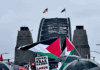 Part of the pro-Palestinian protest march on Sydney Harbour Bridge today, calling for an end to the genocide and starvation by Israel