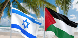 Rival flags of influence in the Pacific - Israel and Palestine