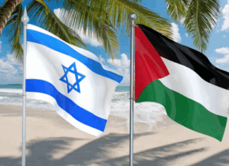 Rival flags of influence in the Pacific - Israel and Palestine