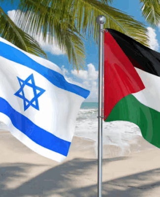 Rival flags of influence in the Pacific - Israel and Palestine