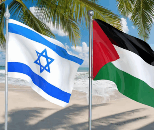Rival flags of influence in the Pacific - Israel and Palestine