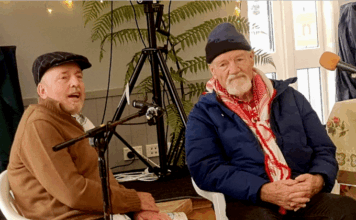 Journalists and activists Jeremy Rose and David Robie in conversation at the Aro Valley Peace Talks
