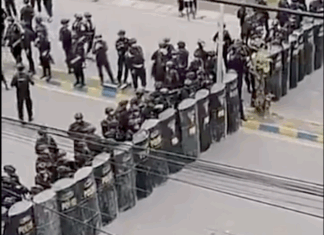 Indonesian security forces clash with West Papuan protesters in Manokwari, Sorong, today