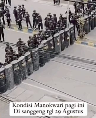 Indonesian security forces clash with West Papuan protesters in Manokwari, Sorong, today