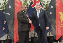 New Zealand Prime Minister Christopher Luxon (right), with Papua New Guinea Prime Minister James Marape