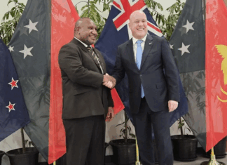 New Zealand Prime Minister Christopher Luxon (right), with Papua New Guinea Prime Minister James Marape