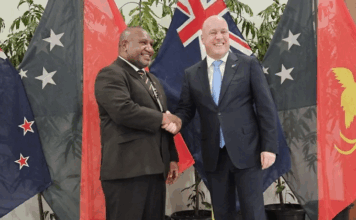 New Zealand Prime Minister Christopher Luxon (right), with Papua New Guinea Prime Minister James Marape