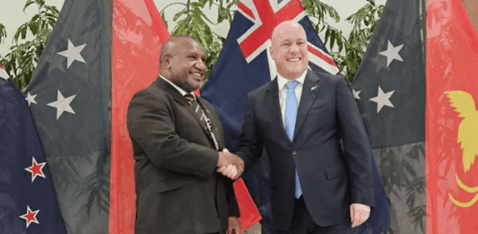New Zealand Prime Minister Christopher Luxon (right), with Papua New Guinea Prime Minister James Marape