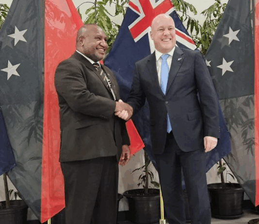 New Zealand Prime Minister Christopher Luxon (right), with Papua New Guinea Prime Minister James Marape