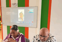 Labour Party's Marie-Pierre Goyetche (left) and UC's secretary-general Dominque Fochi
