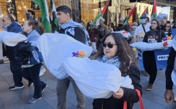 There is a plot Mr Luxon: It’s ethnic cleansing of Palestinians based on biblical justification New Zealand protesters carrying symbolic bodies of journalists assassinated by the Israeli military in Gaza