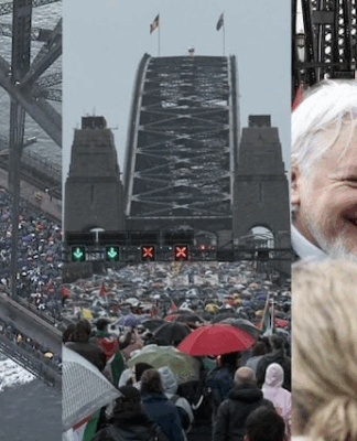 Some of the estimated 100,000 to 300,000 people - depending on whose estimate - who protested yesterday on the Sydney Harbour Bridge over Israel's genocidal war on Gaza