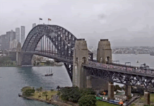 Thousands of protesters cross the Sydney Harbour Bridge today in support of Palestine